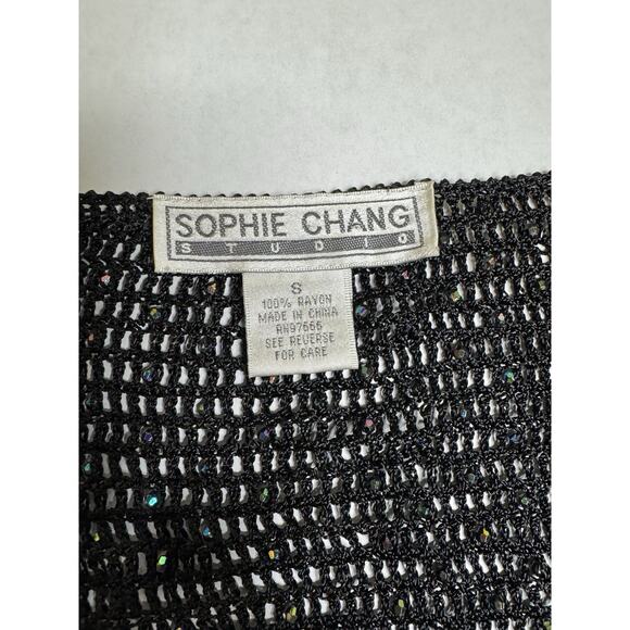 Y2K Sophie Chang Black Rhinestone Mesh Cropped Cardigan Shrug Sparkle 2000s - Picture 4 of 6